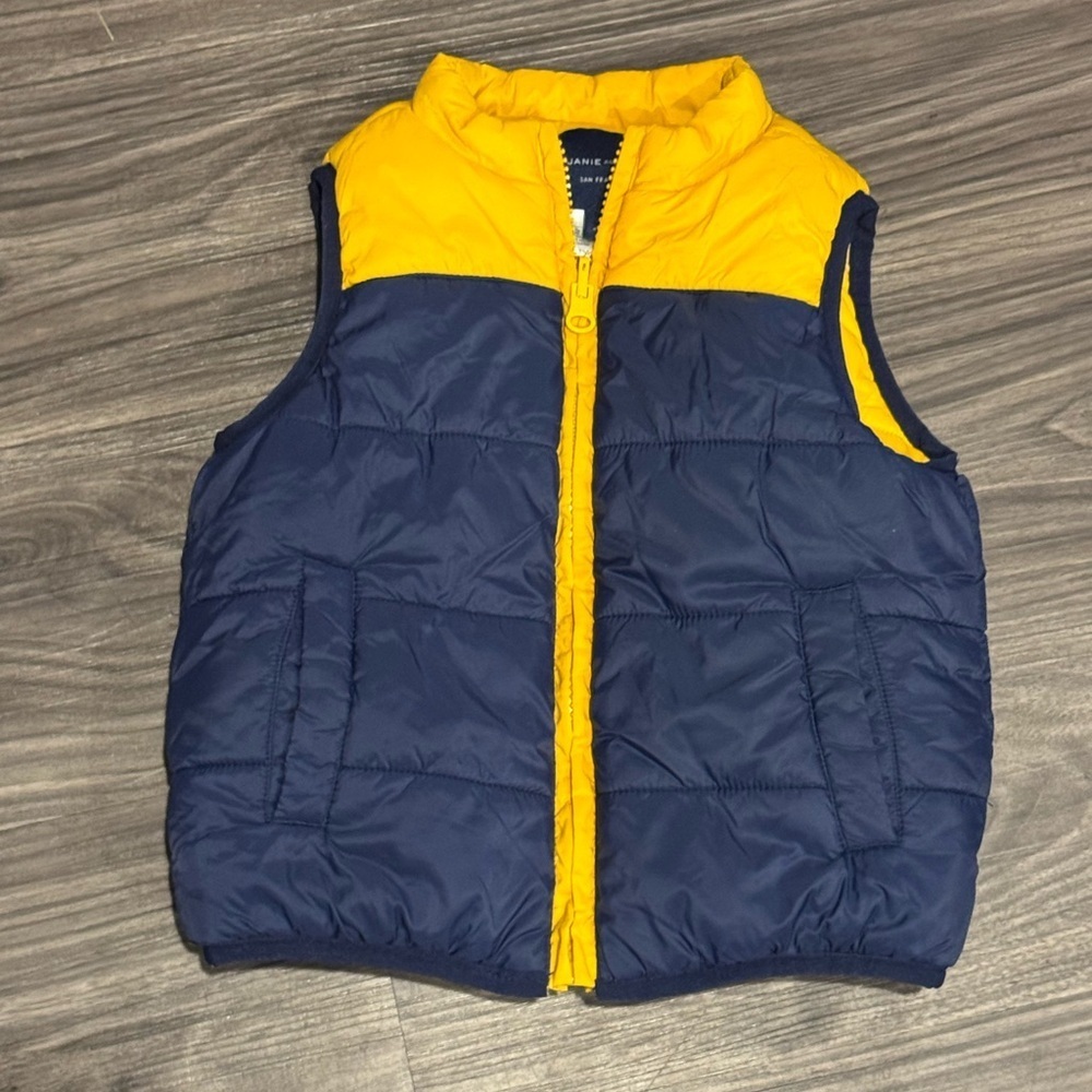 Janie and Jack Boys Puffer Vest Size 2T Blue Yellow Reversible Winter Outerwear